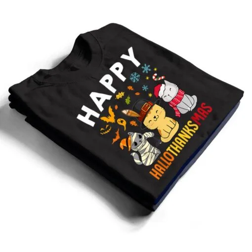 Cats Happy HalloThanksMas Thanksgiving Christmas T Shirt