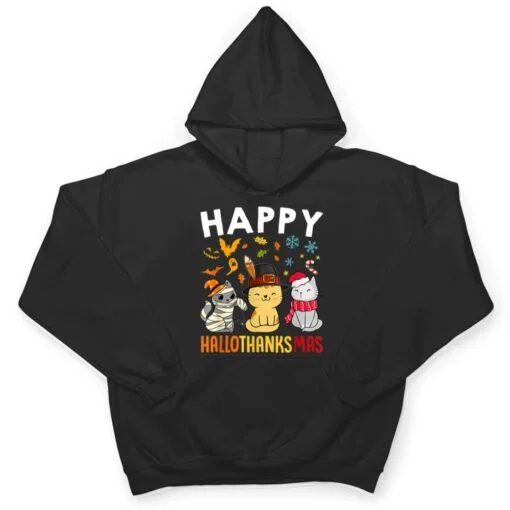 Cats Happy HalloThanksMas Thanksgiving Christmas T Shirt