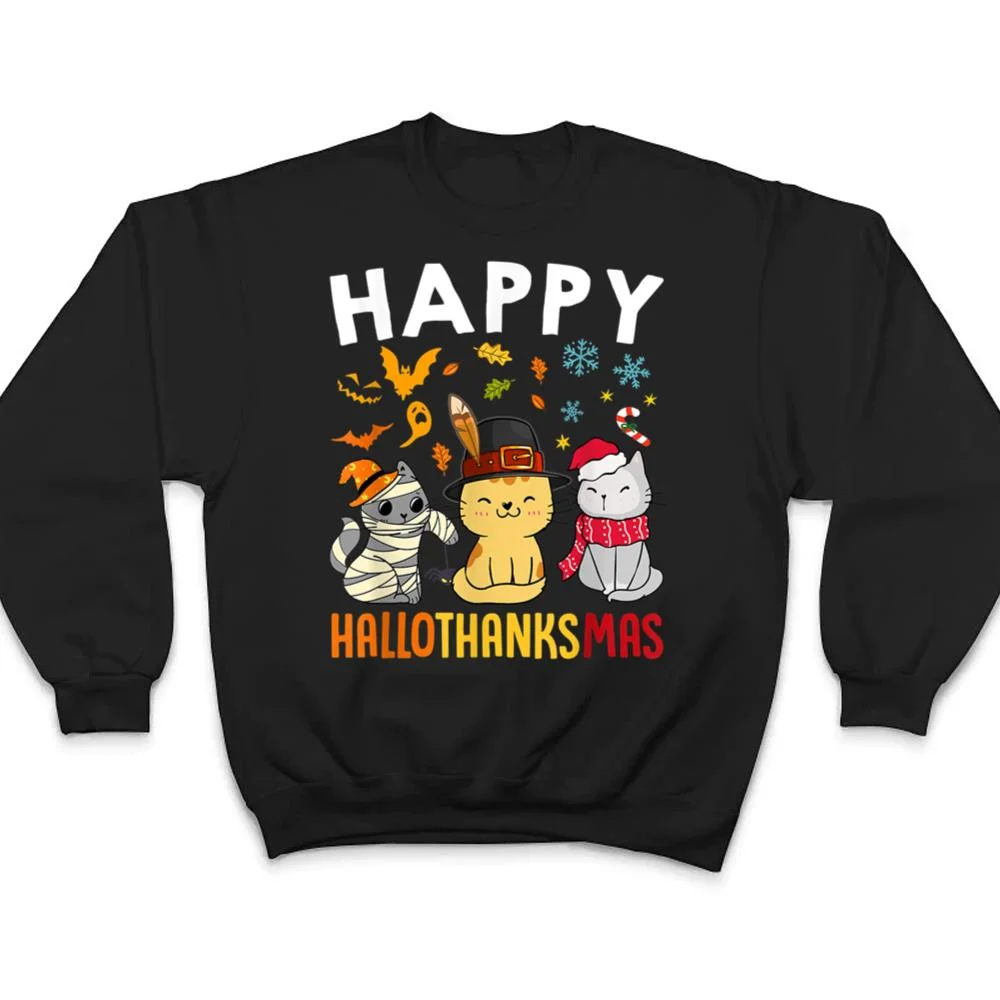 Cats-Happy-HalloThanksMas-Thanksgiving-Christmas-T-Shirt-4 Cats Happy HalloThanksMas Thanksgiving Christmas T Shirt