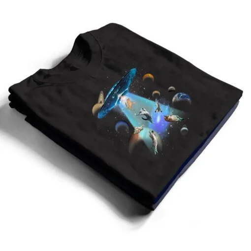 Cats UFO Funny Flying Kitten Spaceship Alien Lover Novelty T Shirt