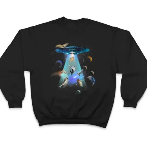 Cats UFO Funny Flying Kitten Spaceship Alien Lover Novelty T Shirt