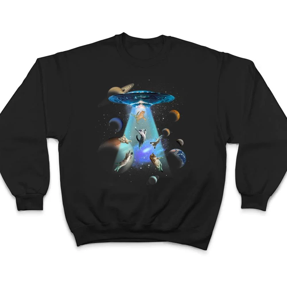 Cats-UFO-Funny-Flying-Kitten-Spaceship-Alien-Lover-Novelty-T-Shirt-4 Cats UFO Funny Flying Kitten Spaceship Alien Lover Novelty T Shirt