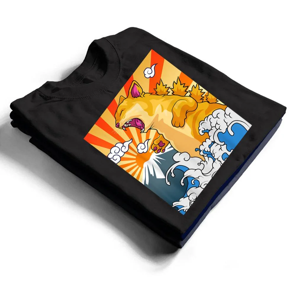 Catzilla-Vintage-Kawaii-Cute-Cat-Art-Japanese-Sunset-T-Shirt-1 Catzilla Vintage Kawaii Cute Cat Art Japanese Sunset T Shirt