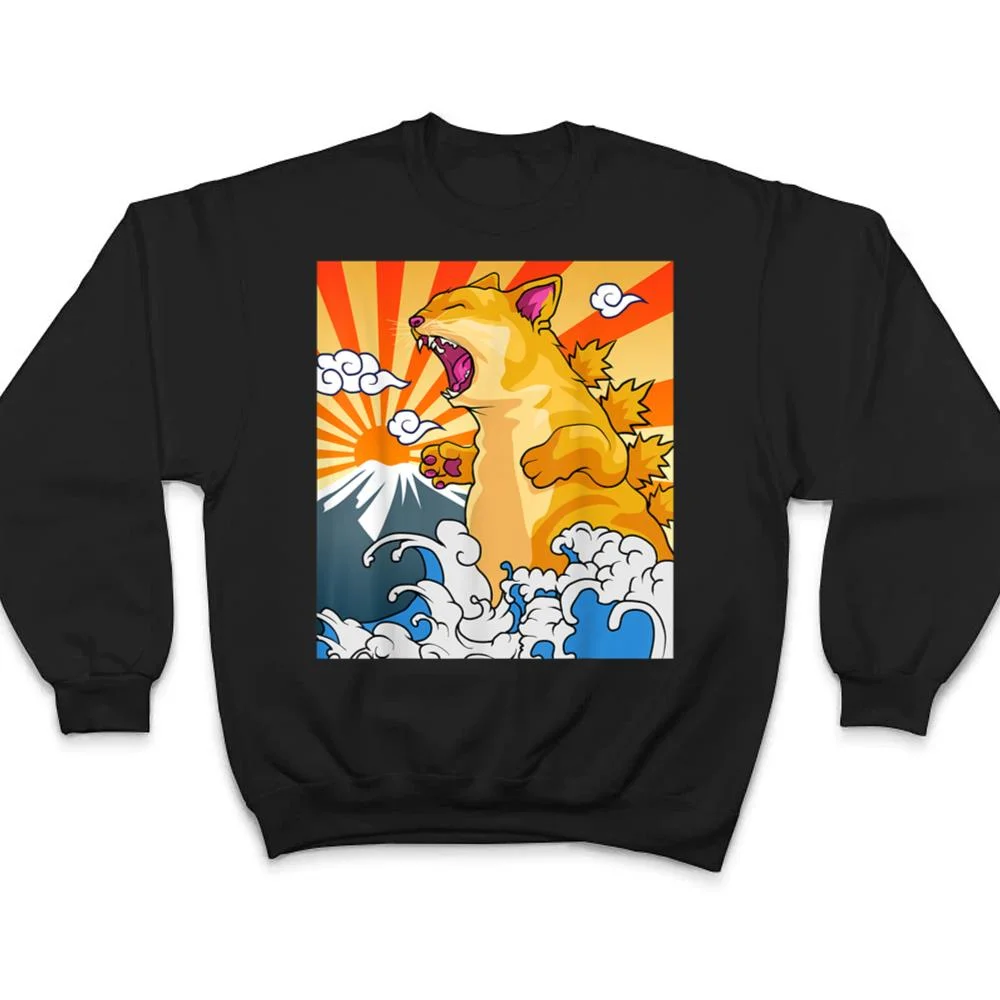 Catzilla-Vintage-Kawaii-Cute-Cat-Art-Japanese-Sunset-T-Shirt-4 Catzilla Vintage Kawaii Cute Cat Art Japanese Sunset T Shirt