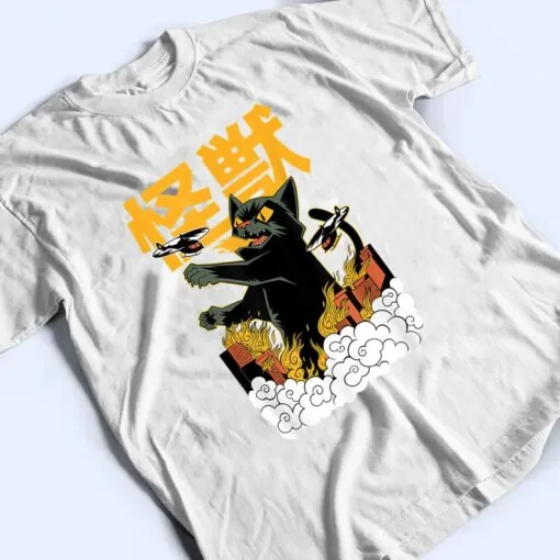 Catzilla vs Kaiju Vintage Funny Cute Cat Art Japanese Sunset T Shirt