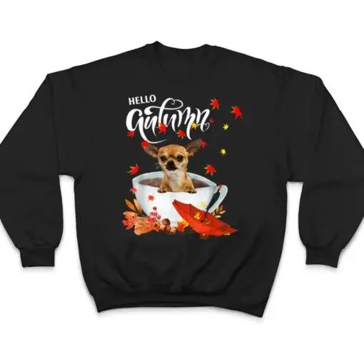 Chihuahua Autumn Dog And Coffee Fall Thanksgiving Chihuahua T Shirt