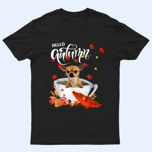 Chihuahua Autumn Dog And Coffee Fall Thanksgiving Chihuahua T Shirt