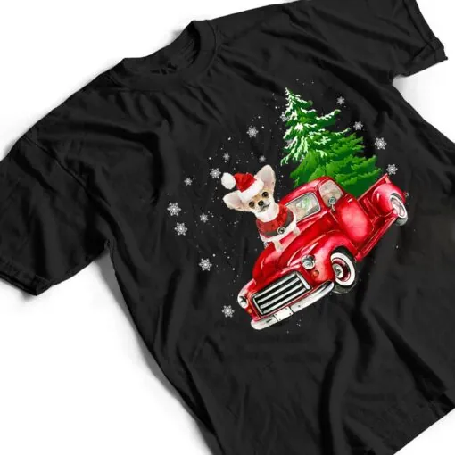 Chihuahua Dog Christmas On Red Car Truck with Xmas Tree Dog T Shirt