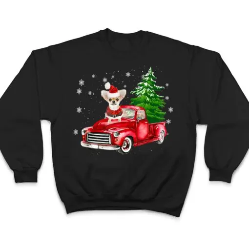 Chihuahua Dog Christmas On Red Car Truck with Xmas Tree Dog T Shirt