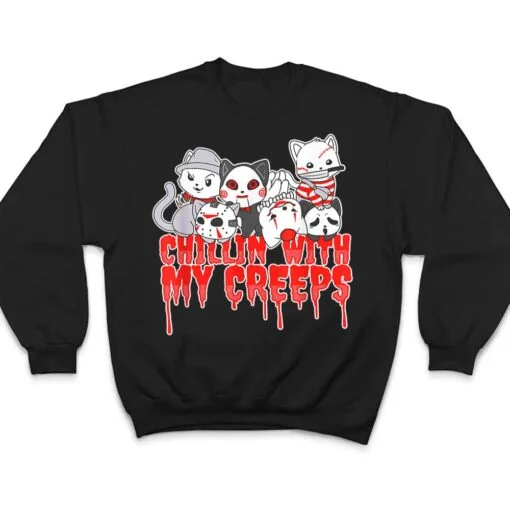 Chillin With My Creeps Cat Horror Serial Killer Halloween T Shirt
