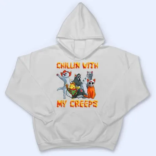 Chillin With My Creeps Funny Cat Horror Movies Serial Killer T Shirt