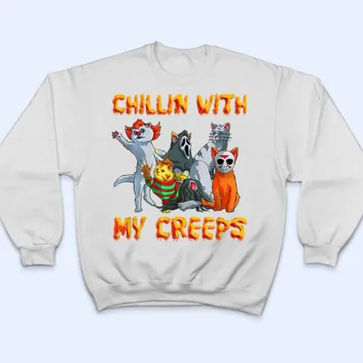 Chillin With My Creeps Funny Cat Horror Movies Serial Killer T Shirt