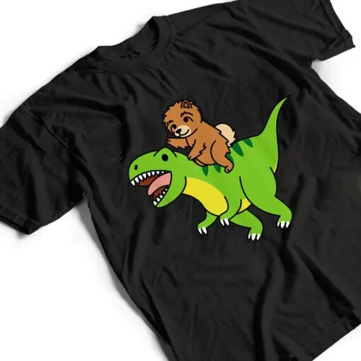 Chow Chow Riding T-Rex Dinosaur Dog T Shirt