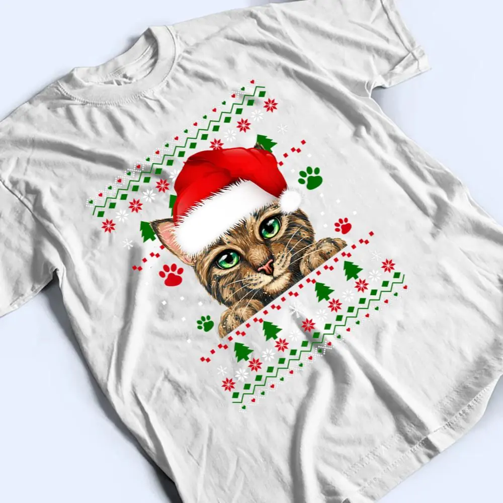 Christmas-Cat-Santa-Hat-Merry-Catmas-Ugly-Christmas-Sweater-Premium-T-Shirt-2 Christmas Cat Santa Hat Merry Catmas Ugly Christmas Sweater Premium T Shirt