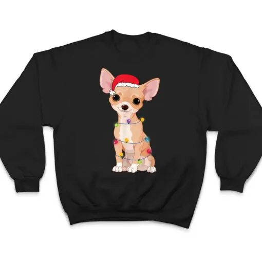 Christmas Funny Chihuahua Dog Lover Santa Hat Lights Xmas T Shirt