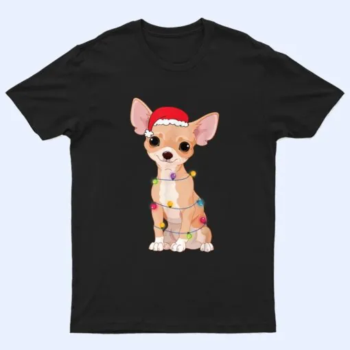 Christmas Funny Chihuahua Dog Lover Santa Hat Lights Xmas T Shirt