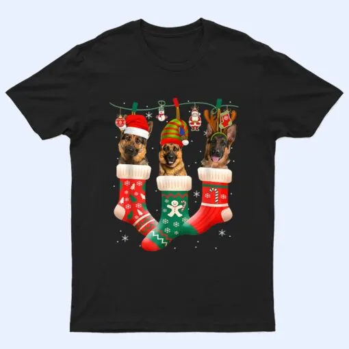 Christmas German Shepherd Sock Xmas Reindeer Santa ELF Dog T Shirt