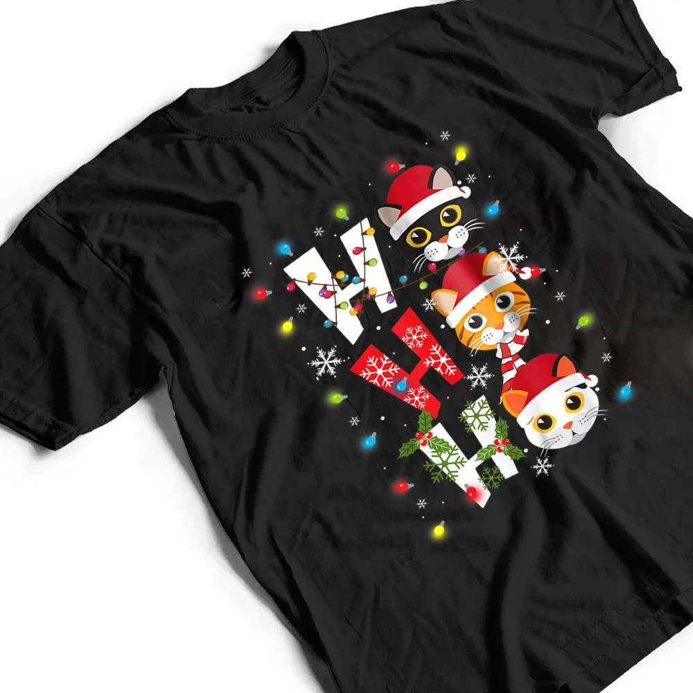Christmas-Ho-Ho-Ho-Cat-Lovers-Lights-Pajamas-Funny-Xmas-T-Shirt-2 Christmas Ho Ho Ho Cat Lovers Lights Pajamas Funny Xmas T Shirt