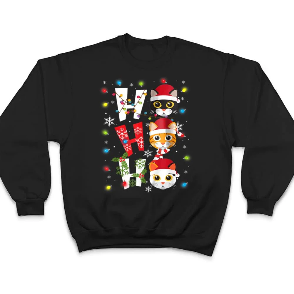 Christmas-Ho-Ho-Ho-Cat-Lovers-Lights-Pajamas-Funny-Xmas-T-Shirt-4 Christmas Ho Ho Ho Cat Lovers Lights Pajamas Funny Xmas T Shirt