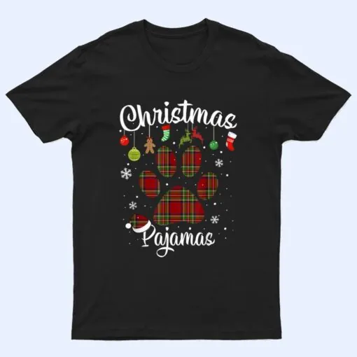 Christmas Pajamas Plaid Dog Paw Print Funny Holiday Gifts T Shirt