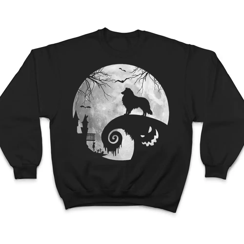 Collie Dog And Moon Halloween Costume Dog Lover Funny Gifts T Shirt