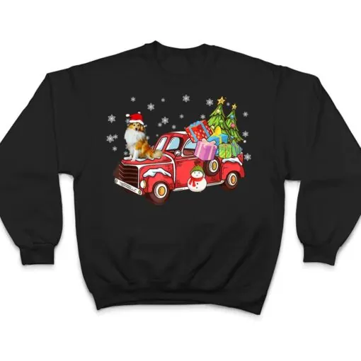 Collie Riding Red Truck Merry Christmas Dog Lover Gifts T Shirt