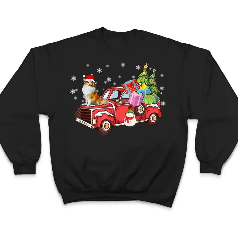 Collie-Riding-Red-Truck-Merry-Christmas-Dog-Lover-Gifts-T-Shirt-4 Collie Riding Red Truck Merry Christmas Dog Lover Gifts T Shirt