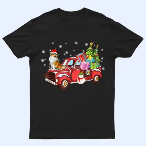 Collie Riding Red Truck Merry Christmas Dog Lover Gifts T Shirt