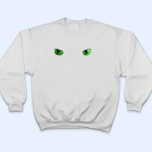 Cool Halloween cat faceeyes green on black T Shirt