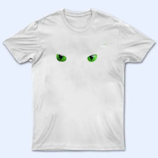 Cool Halloween cat faceeyes green on black T Shirt