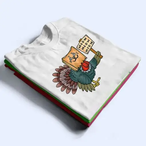 Cool Turkey Fake Cat Funny Thanksgiving Boys Girls Kids Gift T Shirt