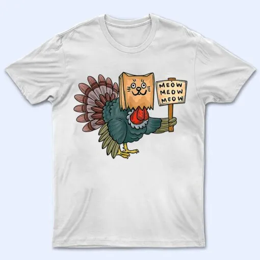 Cool Turkey Fake Cat Funny Thanksgiving Boys Girls Kids Gift T Shirt