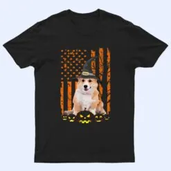 Corgi Dog Pumpkin American Flag Vintage Halloween Witch T Shirt