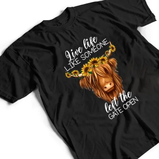 Country Heifer Highland Cow With Sunflowers Farm Farmer Girl T Shirt