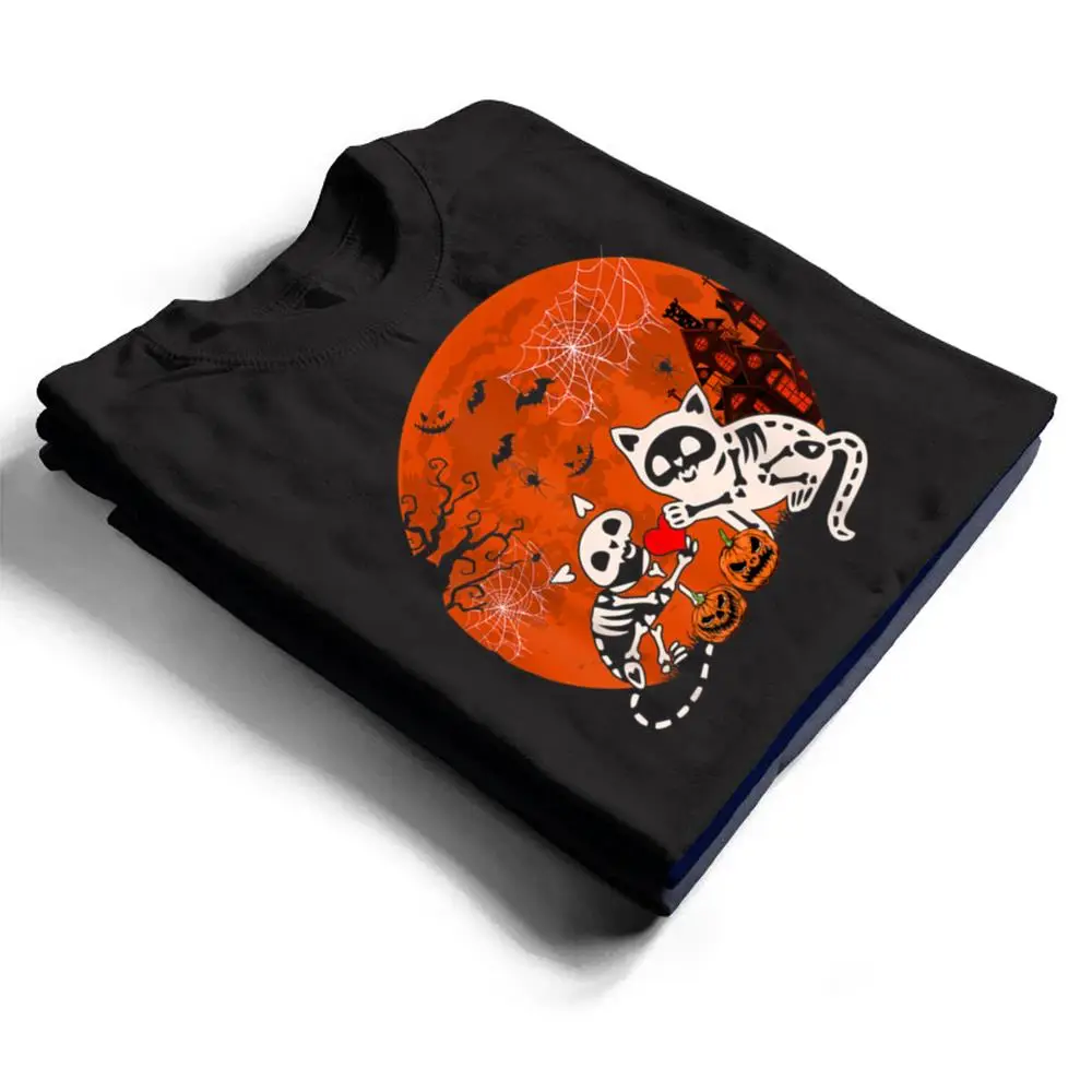 Couple Skeleton Horror Cats Halloween Couple Cat Owner Lover T Shirt