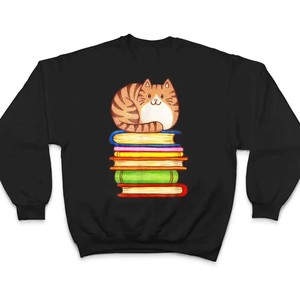 Cute-Cat-Books-Graphic-Women-S-Book-Lovers-Eacher-T-Shirt-4 Cute Cat Books Graphic Women S Book Lovers Eacher T Shirt