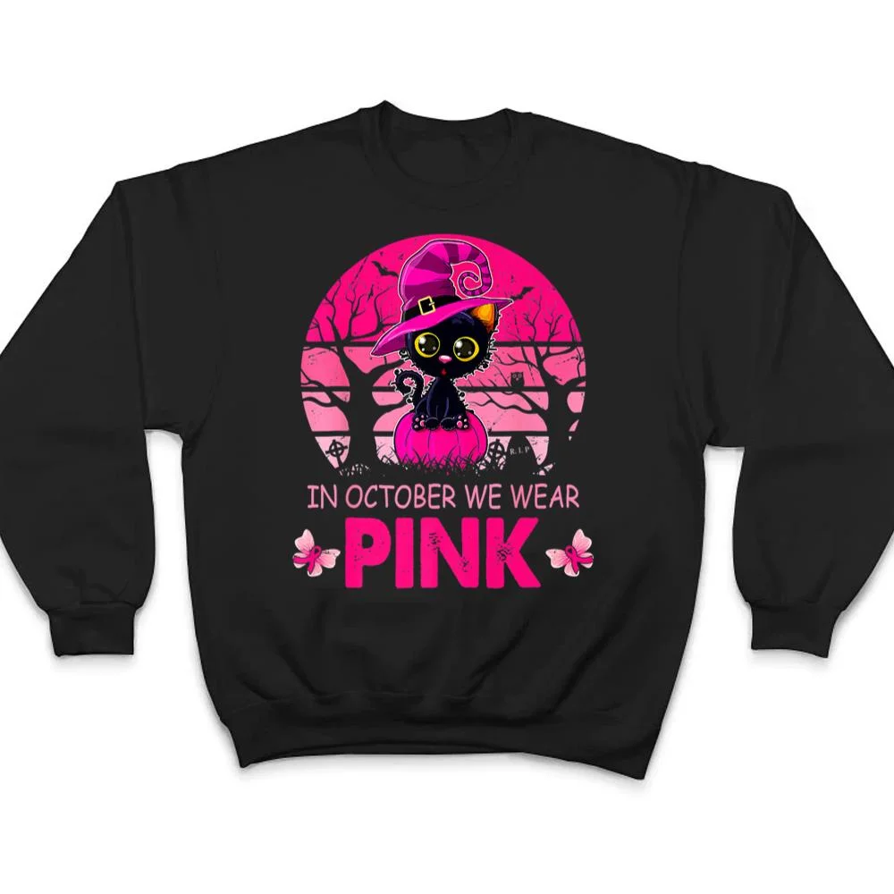 Cute Cat Breast Cancer Awareness In October We Wear Pink T Shirt