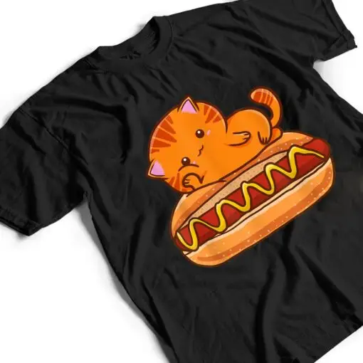 Cute Cat Chilling On Weiner Hot Dog Funny Hot Dog Lover T Shirt