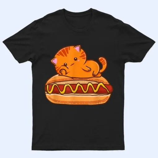 Cute Cat Chilling On Weiner Hot Dog Funny Hot Dog Lover T Shirt