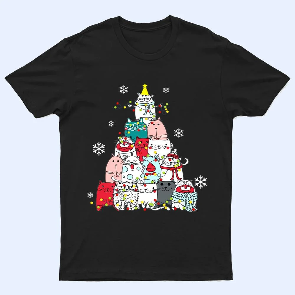Cute Cat Christmas Tree Lights Snow Xmas Pajama Cat Lover T Shirt Cute Cat Christmas Tree Lights Snow Xmas Pajama Cat Lover T Shirt
