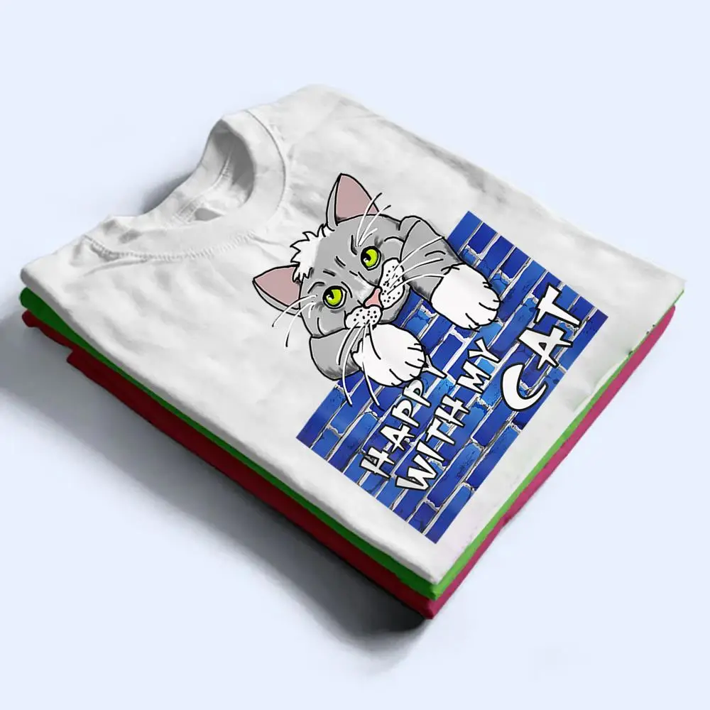 Cute-Cat-Design-Little-Cat-On-He-Wall-Comic-Style-T-Shirt-1 Cute Cat Design Little Cat On He Wall Comic Style T Shirt
