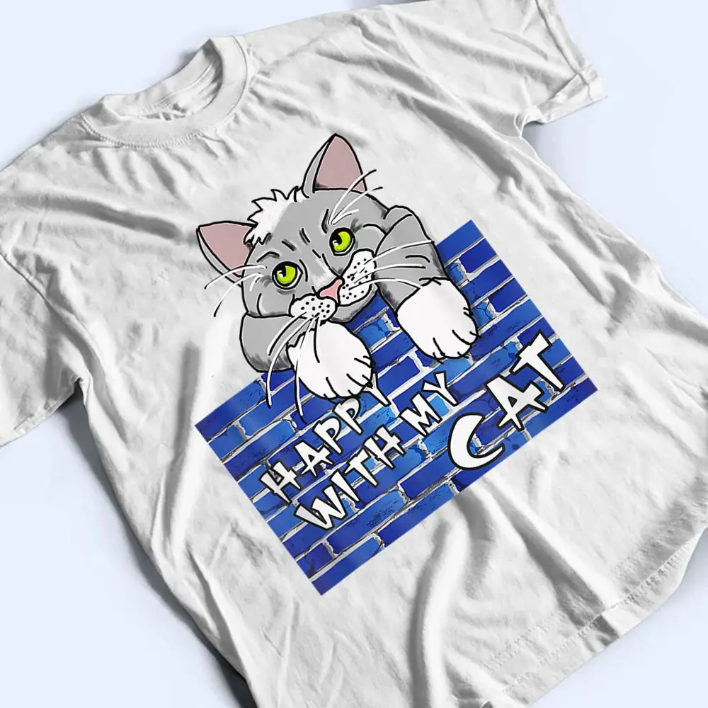 Cute-Cat-Design-Little-Cat-On-He-Wall-Comic-Style-T-Shirt-2 Cute Cat Design Little Cat On He Wall Comic Style T Shirt
