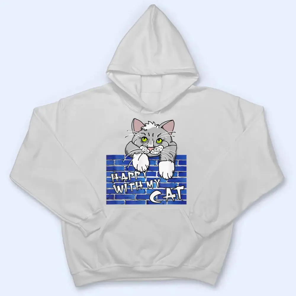 Cute-Cat-Design-Little-Cat-On-He-Wall-Comic-Style-T-Shirt-3 Cute Cat Design Little Cat On He Wall Comic Style T Shirt