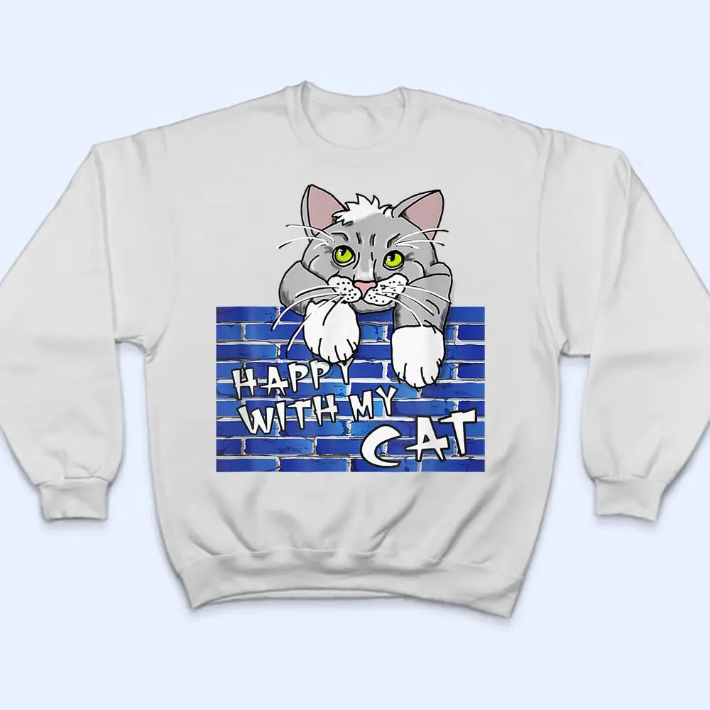 Cute-Cat-Design-Little-Cat-On-He-Wall-Comic-Style-T-Shirt-4 Cute Cat Design Little Cat On He Wall Comic Style T Shirt