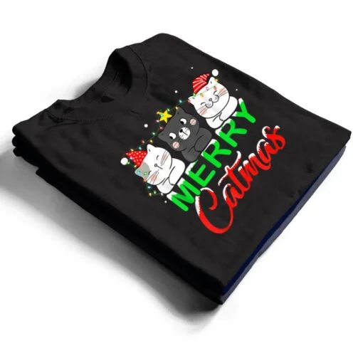 Cute Cat Lover Xmas Lights Santa Merry Catmas Cat Christmas T Shirt