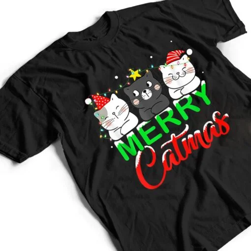 Cute Cat Lover Xmas Lights Santa Merry Catmas Cat Christmas T Shirt