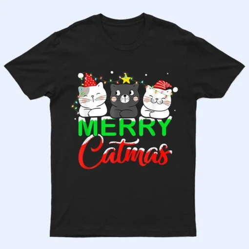 Cute Cat Lover Xmas Lights Santa Merry Catmas Cat Christmas T Shirt