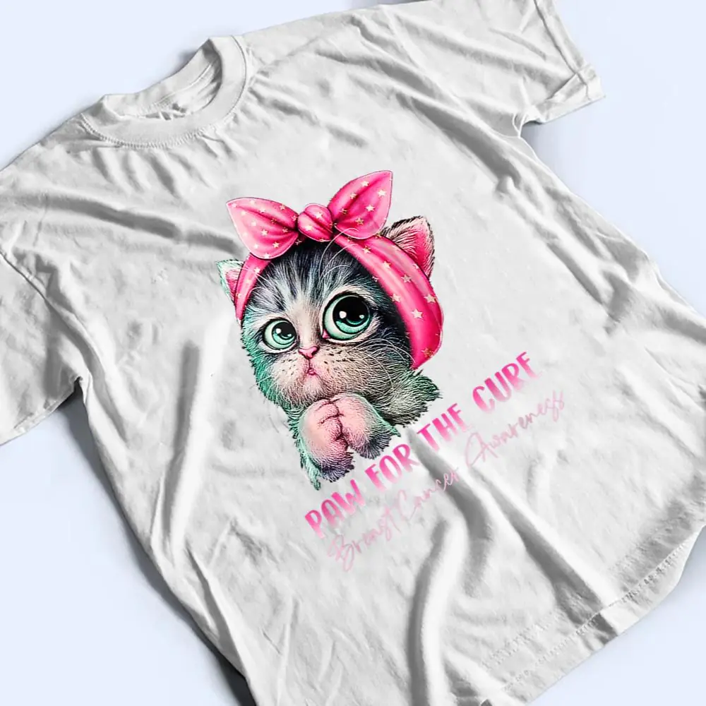 Cute-Cat-Mom-Breast-Cancer-Awareness-Paw-For-He-Cure-T-Shirt-2 Cute Cat Mom Breast Cancer Awareness Paw For He Cure T Shirt