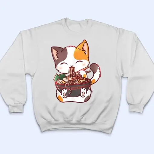 Cute Cat Ramen Bowl Anime Japanese Noodles Kawaii Neko Girls T Shirt