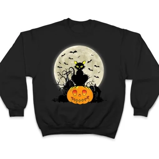 Cute Halloween Black Cat Witch Hat Pumpkin T Shirt